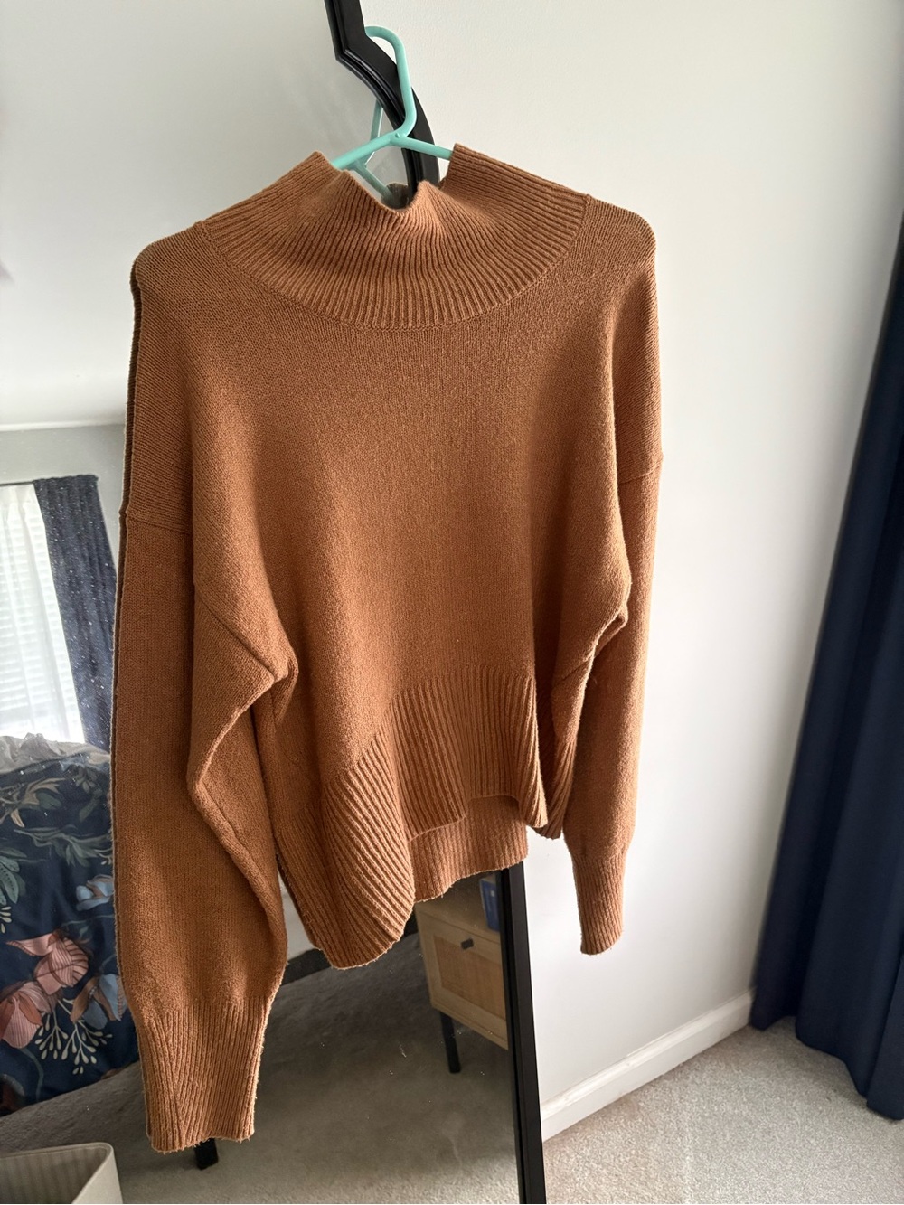 A New Day Camel Brown Ribbed Mock Neck Knit Sweater - Size S